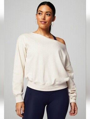 NWT Fabletics Year-Round Terry Off-Shoulder Sweatshirt Bone Sz XL